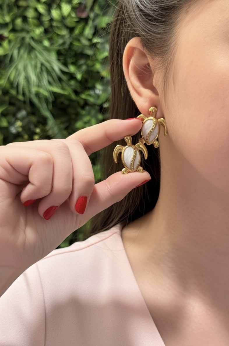 Golden Opal Turtle Stud Earrings – shimmering opal turtles that add a soft golden glow.