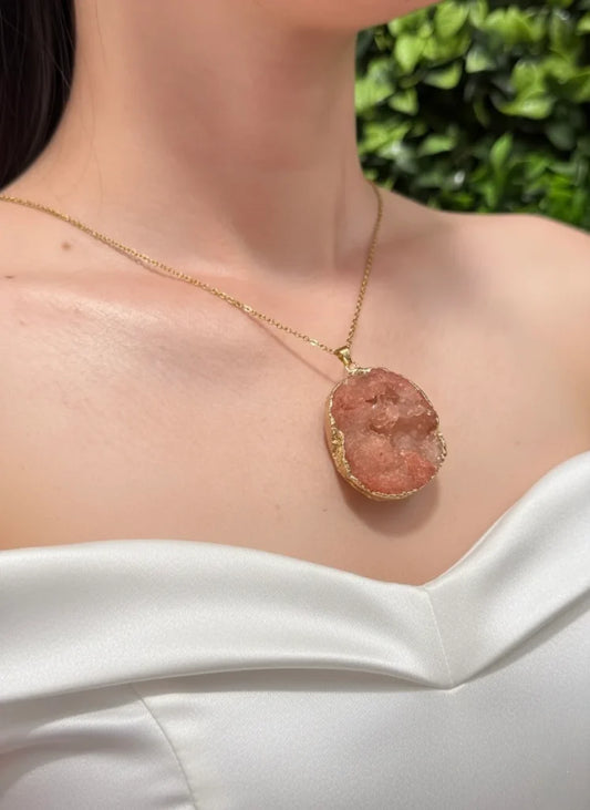 Orange Geode Natural Cut Necklace – Vibrant Spark & Earthy Glow