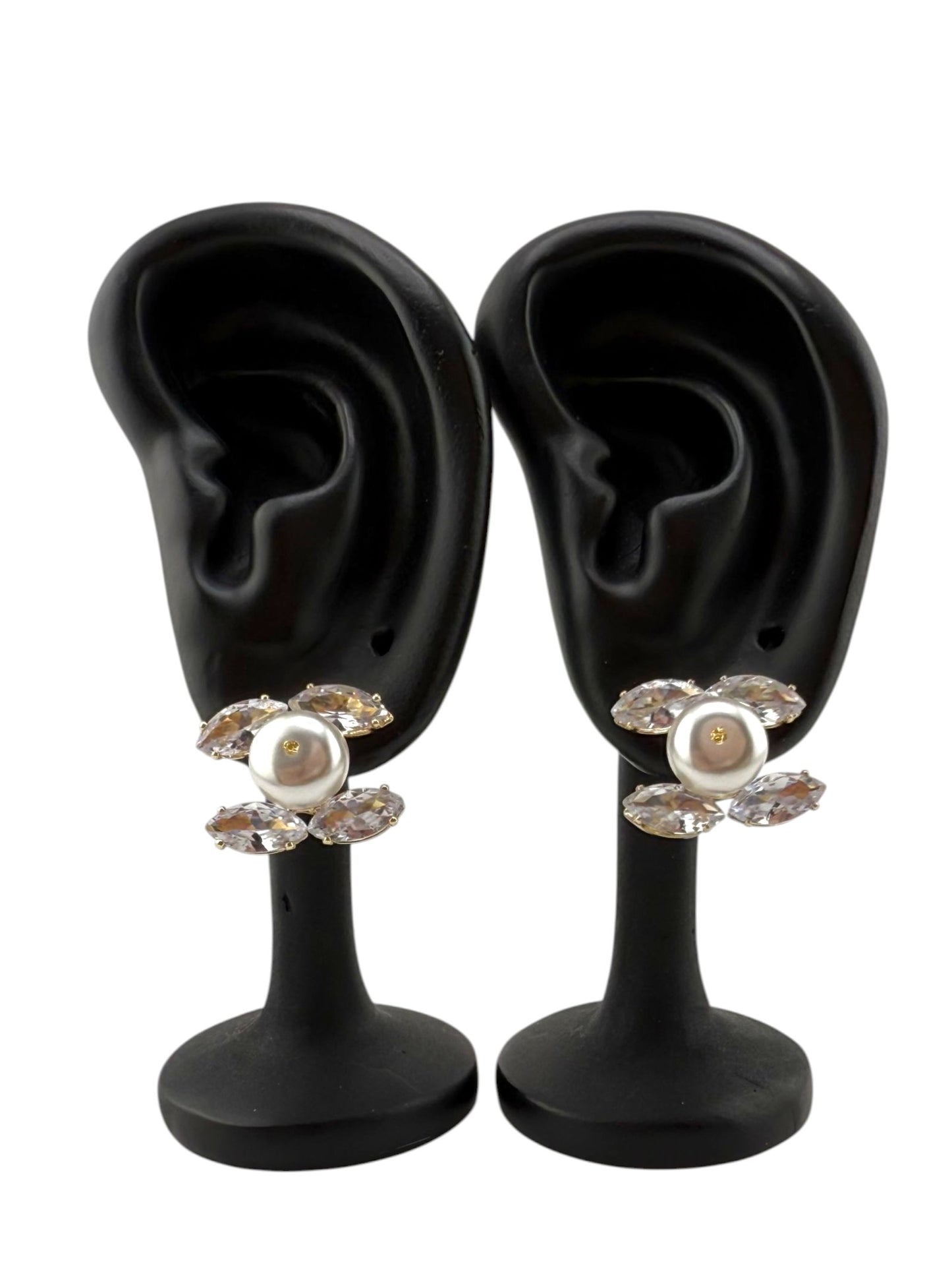 Crystal Pearl Studs Earrings - Crystal Bloom Studs