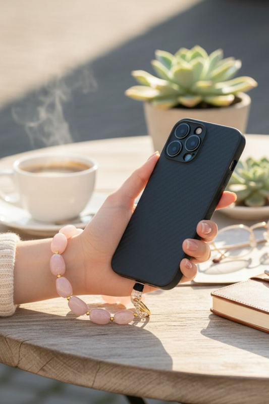 Tiger Eye and Hematite crystal phone keychain