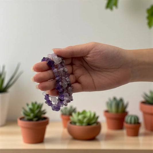 Amethyst & Clear Quartz Bracelet – Spiritual Clarity & Healing Energy