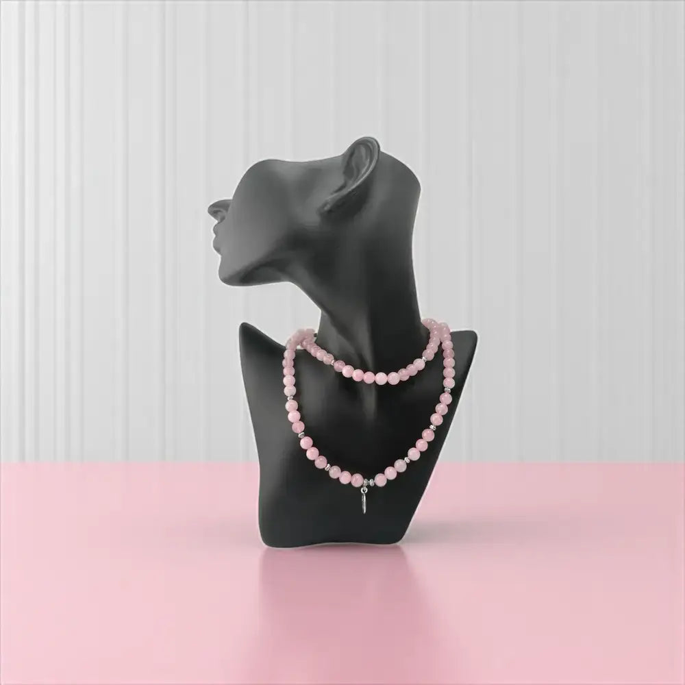 Rose Quartz with Silver Spacer Beads Necklace – Romantic Elegance & Subtle Charm