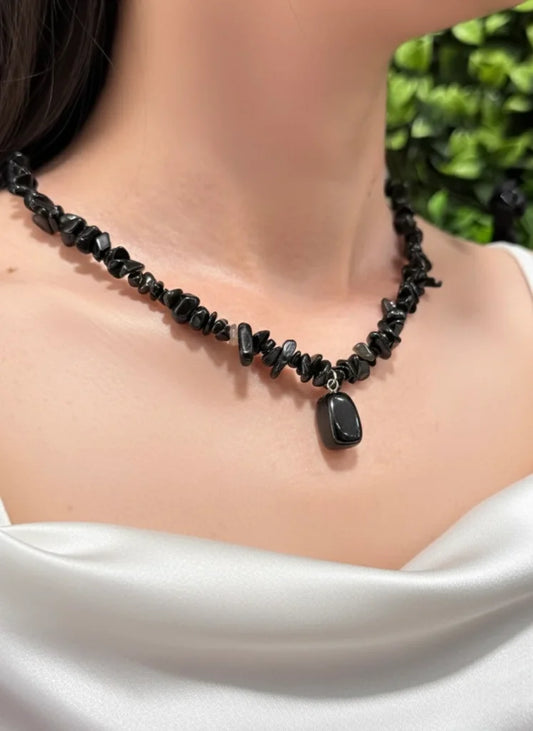 Raw Black Obsidian with Polished Pendant Necklace – Bold Energy & Refined Touch