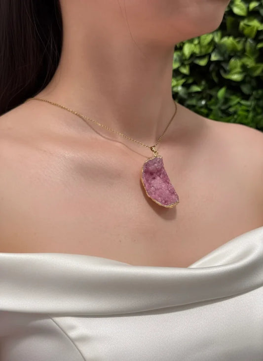 Raw Pink Druzy Quartz Necklace – Sparkling Love & Feminine Grace