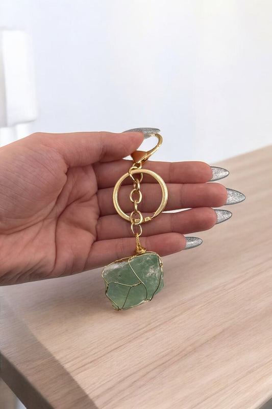 Raw Jade Crystal Keychain – Natural Green Jade Keychain for Good Luck & Prosperity