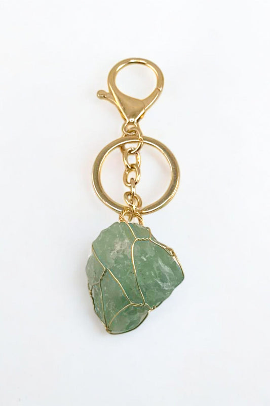 Raw Jade Crystal Keychain – Natural Green Jade Keychain for Good Luck & Prosperity