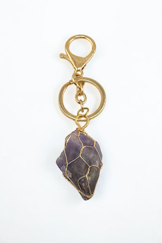 Raw Amethyst Crystal Keychain – Natural Amethyst Stone Keychain for Calm Mind & Spiritual Growth