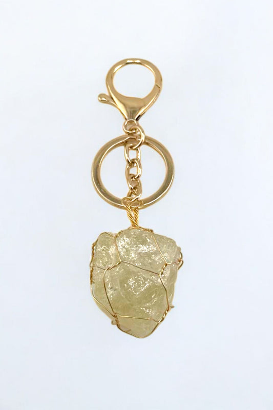 Raw Citrine Stone Keychain – Natural Citrine Crystal Keychain for Abundance & Energy