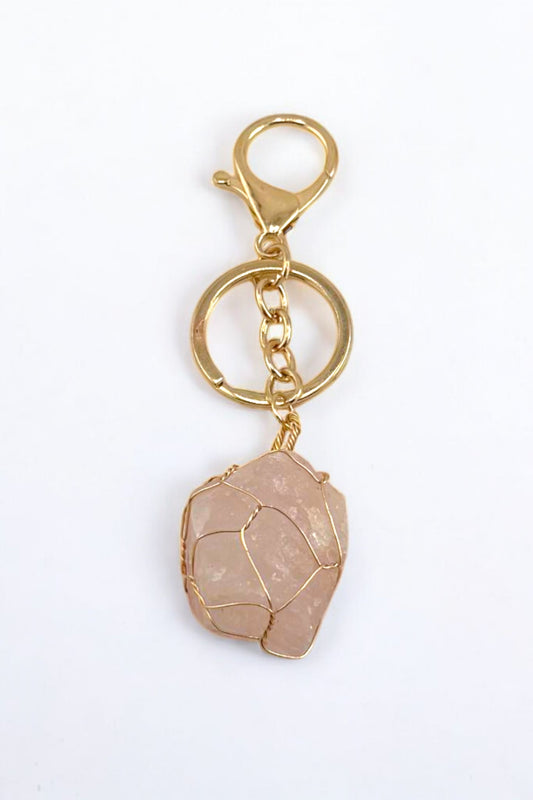 Raw Rose Quartz Keychain – Natural Rose Quartz Crystal Keychain for Healing & Love Energy