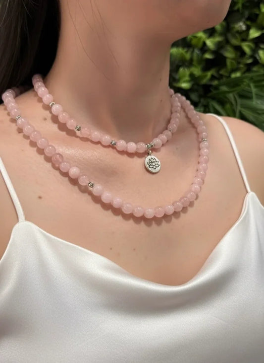 Rose Quartz with Silver Spacer Beads Necklace – Romantic Elegance & Subtle Charm