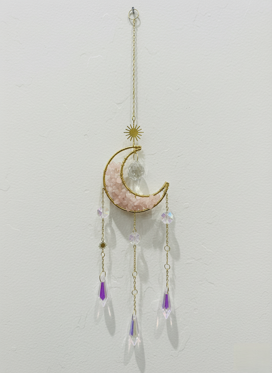 Rose Quartz Dream Catcher – Healing Rose Quartz Stone Dream Catcher Wall Hanging