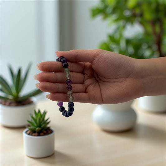 Amethyst, Clear Quartz, Green Aventurine, Sodalite, Black Onyx, Fluorite & Moonstone Bracelet – Chakra Alignment & Spiritual Balance