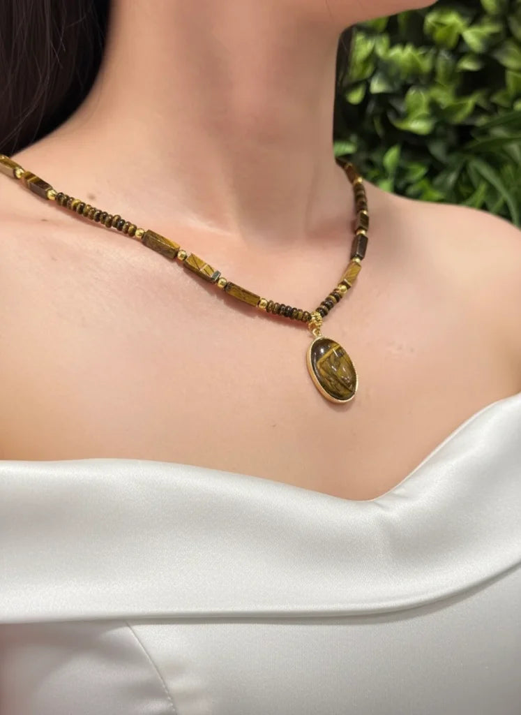 Tiger’s Eye Beads with Polished Pendant Necklace – Strength, Balance & Stylish Grace