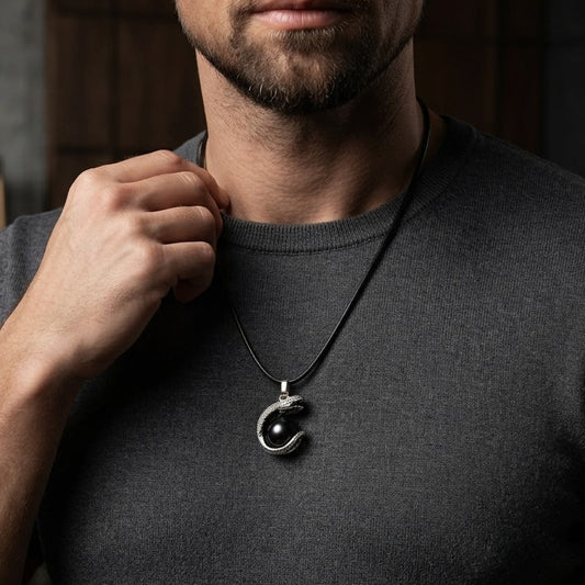 Black Onyx Serpent Guardian Men's Pendant Necklace