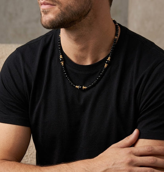 Black Obsidian Guardian Men's Beaded Necklace