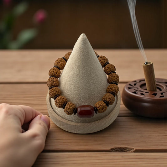 Rudraksha & Red Carnelian Bracelet – Spiritual Strength & Vital Force