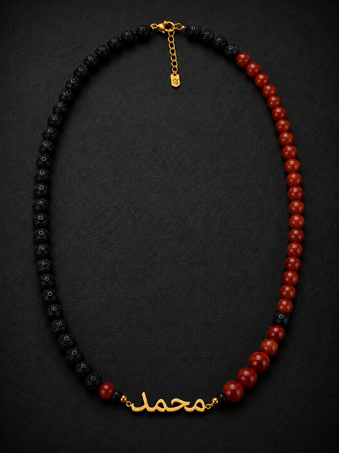Red Coral & Black Lava Custom Name Necklace