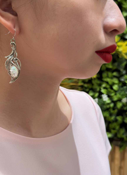 Silver Metal Opal Stone Earrings – Mystic Glow & Timeless Elegance in Opal Jewelry