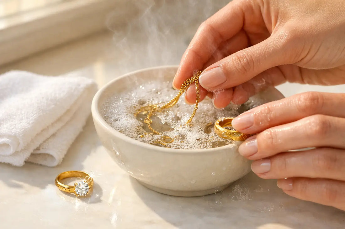 cleaning gold jewelry in hot water