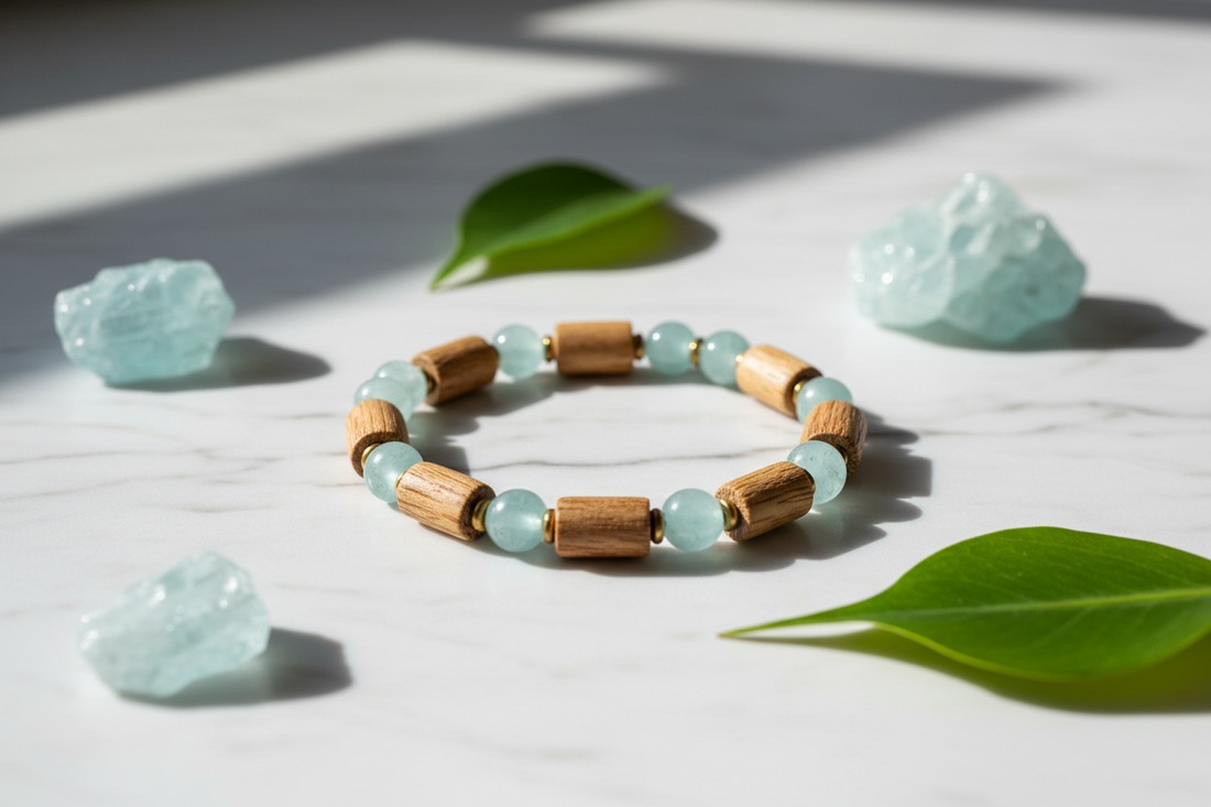 Aquamarine & Wooden Balance Bracelet: A Unique Blend of Nature and Style