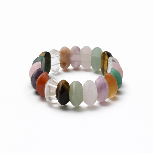 Multicolored beaded bracelet on a white background