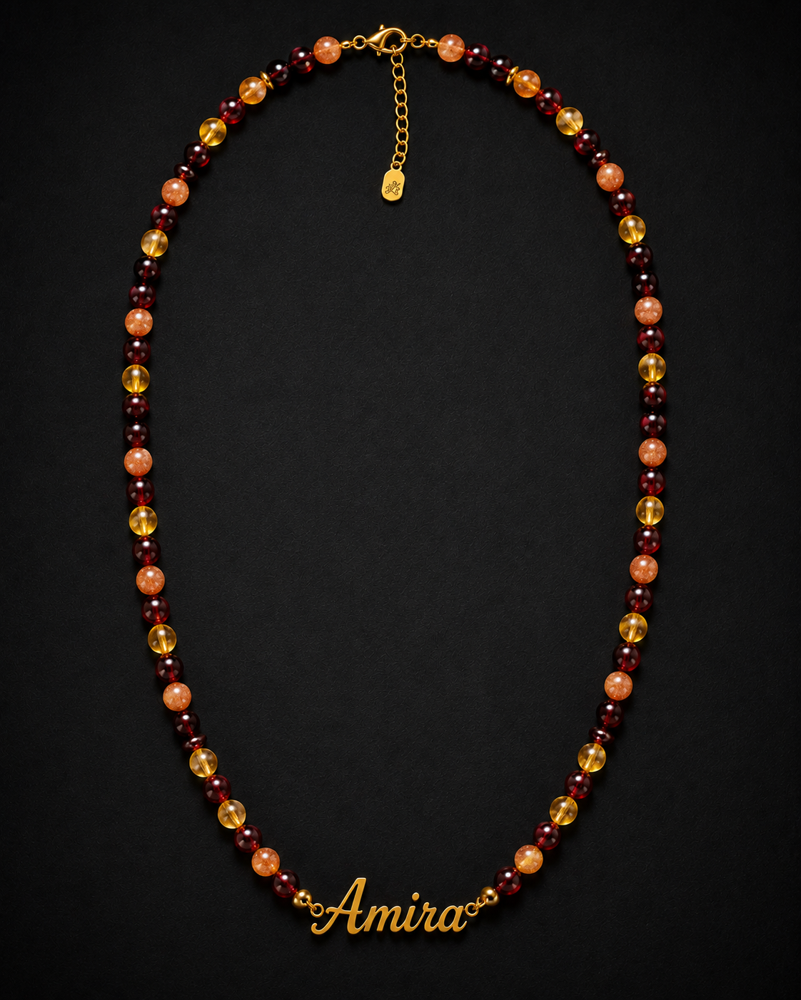 Citrine, Garnet & Sunstone Custom Name Necklace – Personalized Crystal Name Necklace
