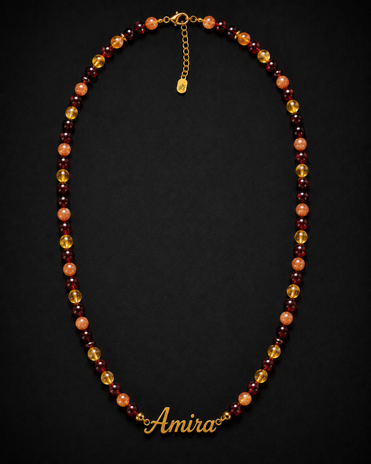 Citrine, Garnet & Sunstone Custom Name Necklace – Personalized Crystal Name Necklace