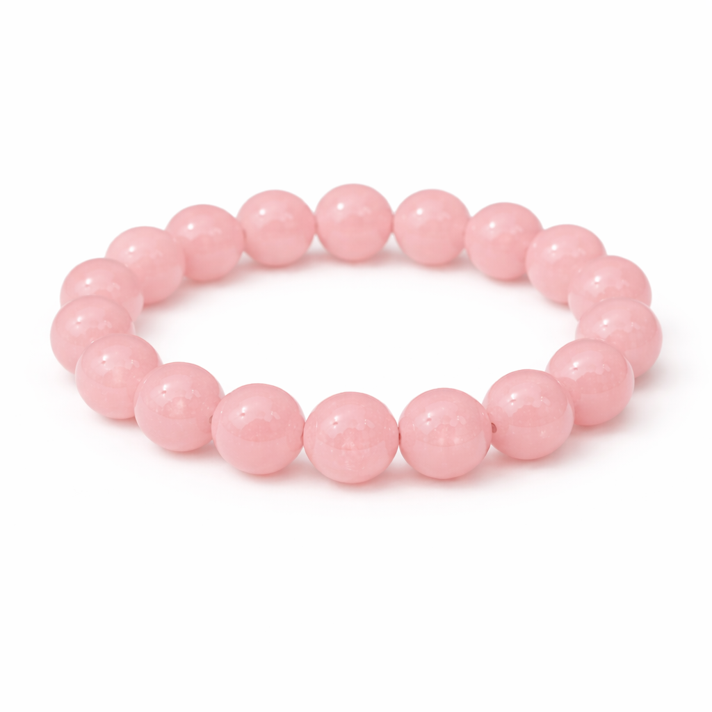 Pink beaded bracelet on a white background