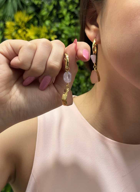 Lepidolite & Sunstone Drop Earrings - Dream Bloom