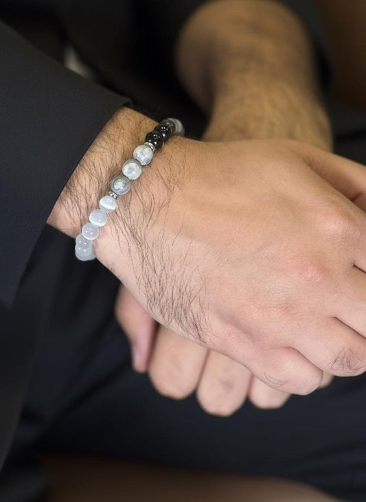 black obsidian howlite mens bracelet