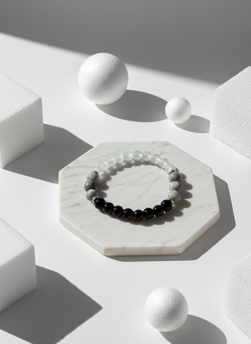 frosted white and obsidian bracelet