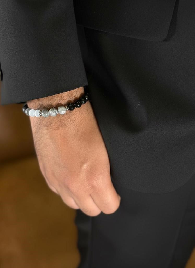 triple stone mens bracelet on marble