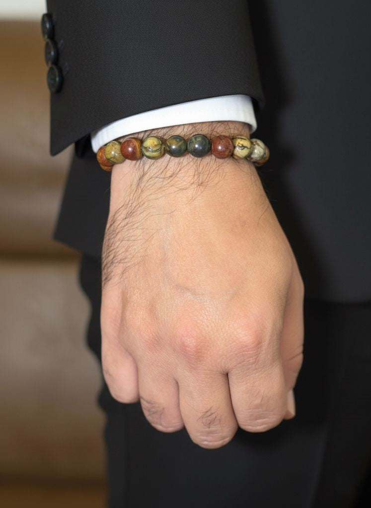 earth tone jasper bracelet on white background