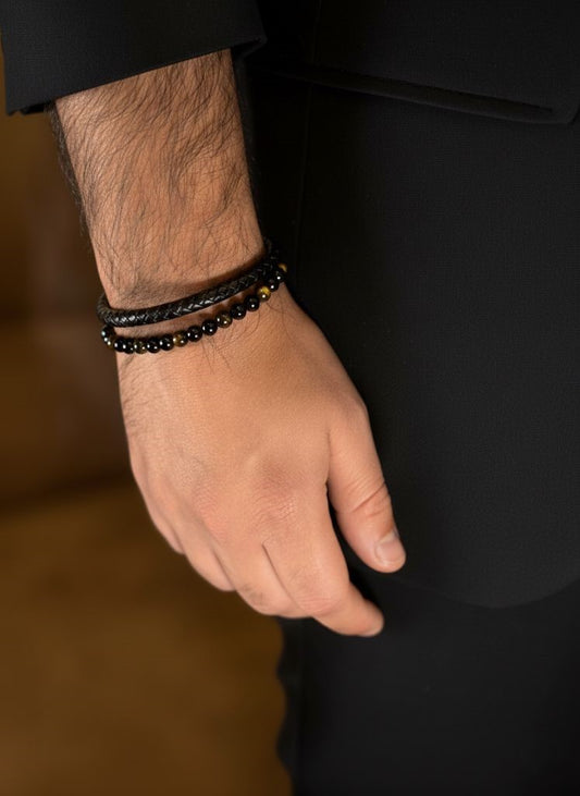 obsidian bracelet with tiger eye accent