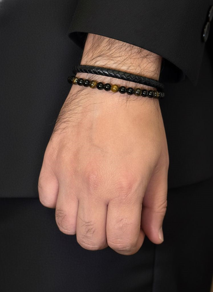 mens leather and crystal bracelet