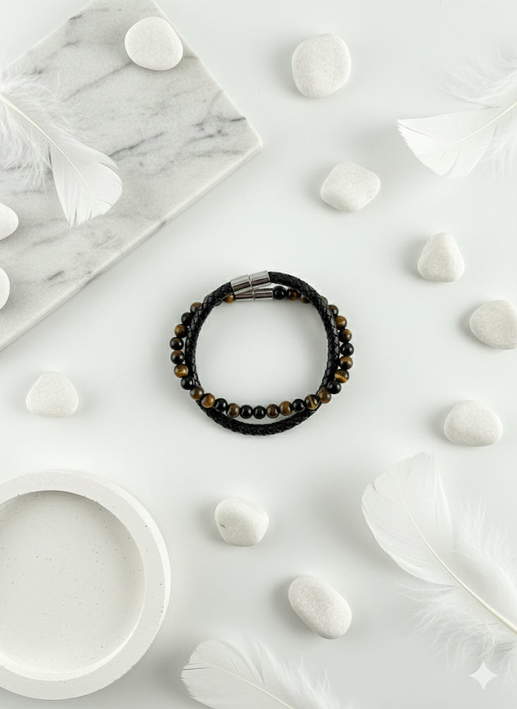 premium obsidian beads on wrist