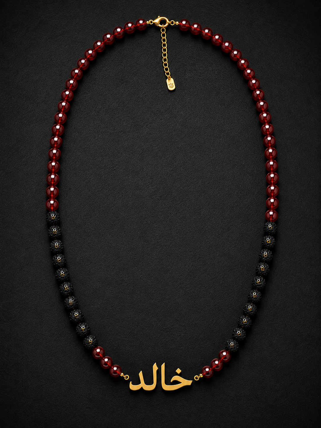 Black Lava & Garnet Custom Name Necklace for Men