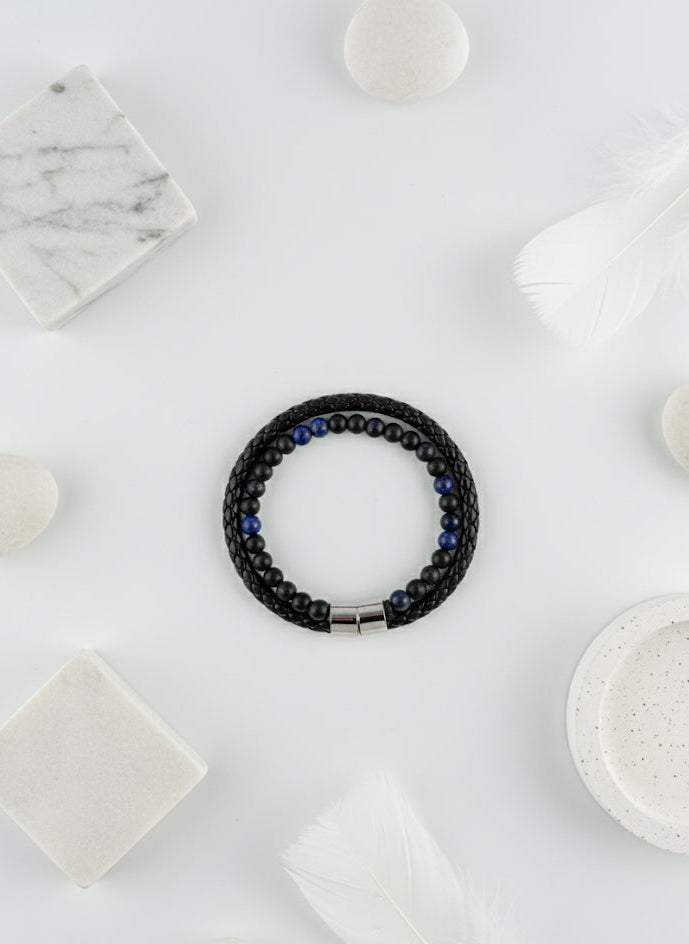 matte black and blue tiger eye bracelet