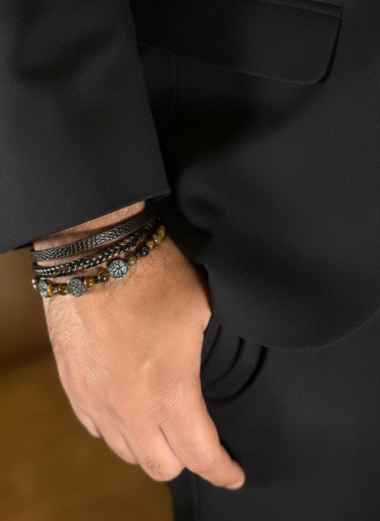 tiger eye leather bracelet on hand