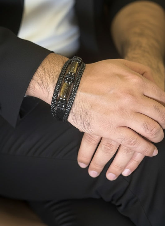 tiger eye leather mens bracelet