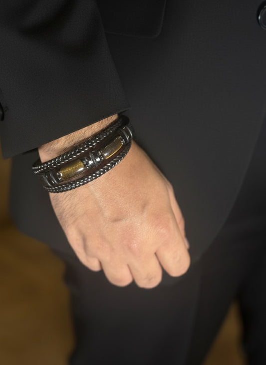 black braided leather crystal bracelet