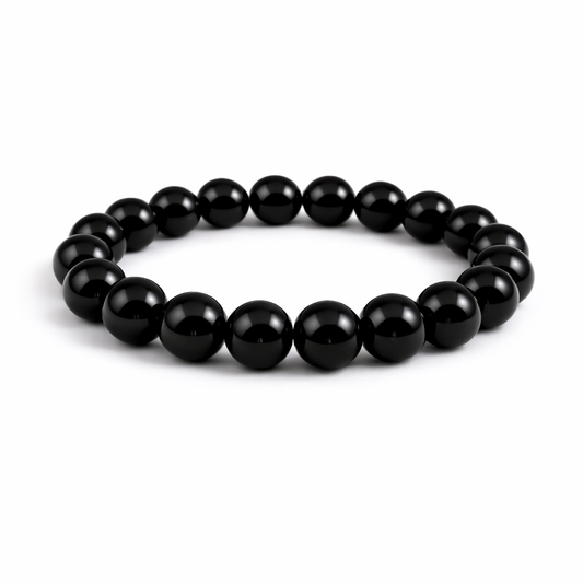 Black beaded bracelet on a white background