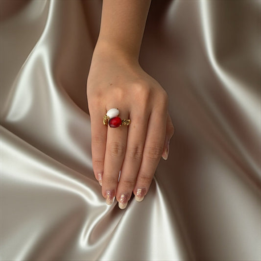 Dual Flame Red Onyx & White Jade Ring – Strength & Serenity United