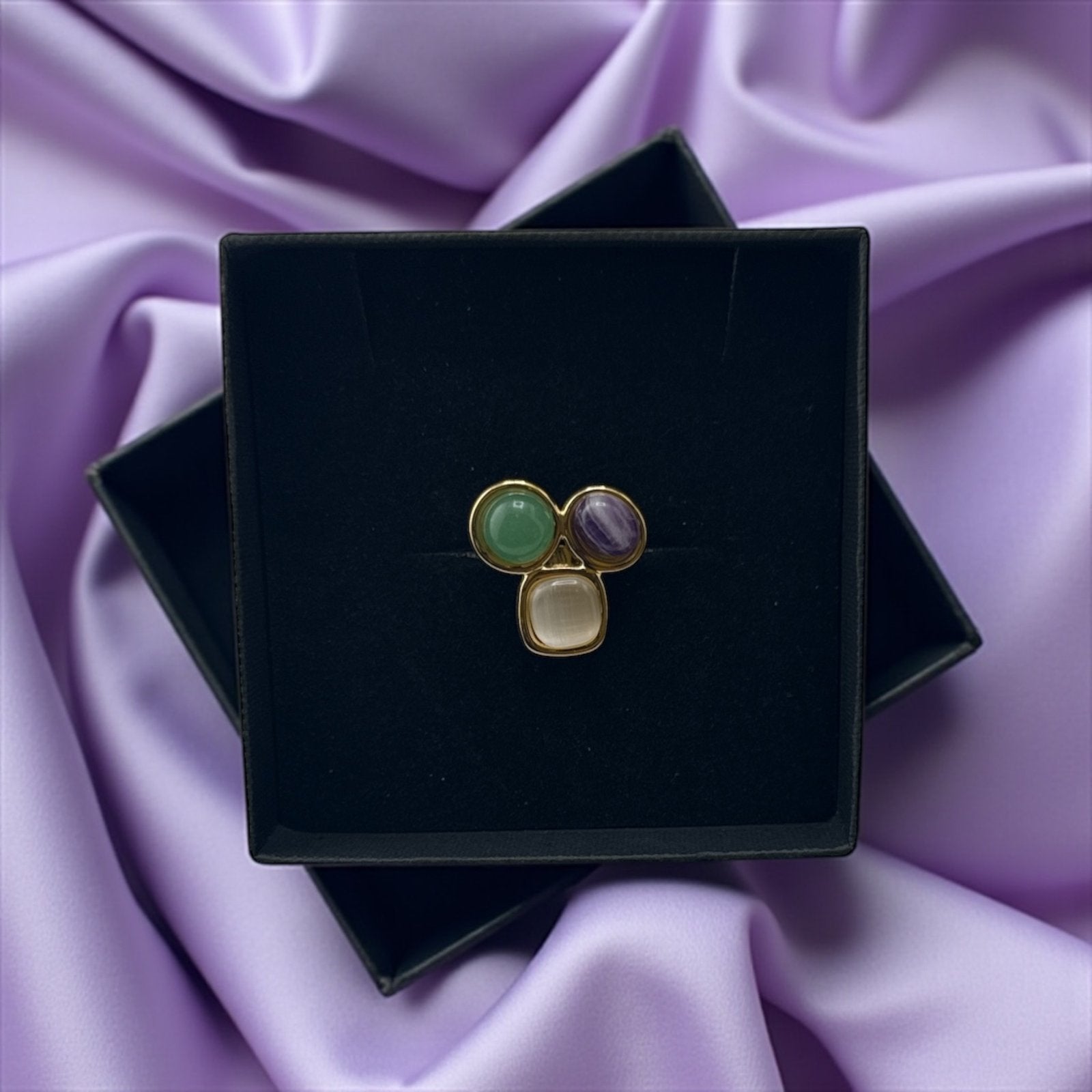 Celestial Moonstone & Green Aventurine Ring – Heal, Protect & Awaken