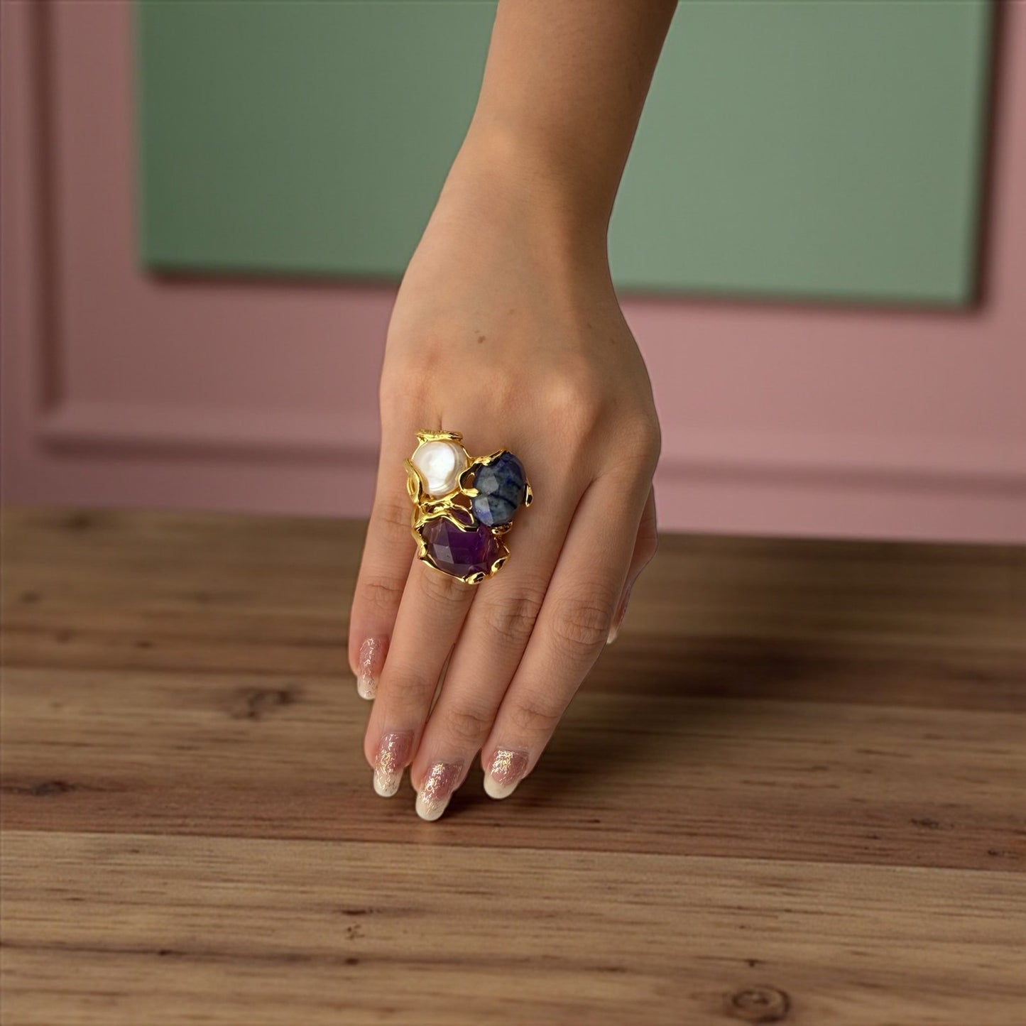 Night Muse Amethyst & Sodalite Ring – Intuition, Expression & Inner Peace