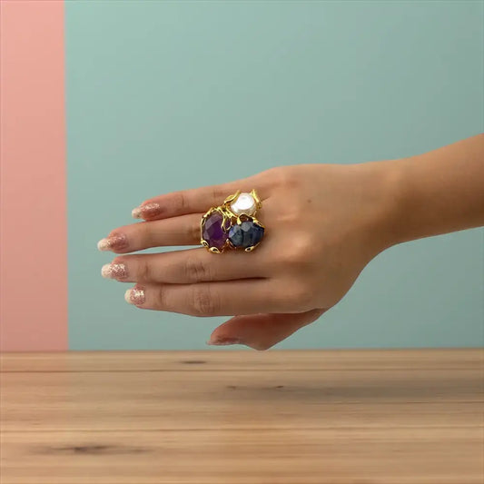 Night Muse Amethyst & Sodalite Ring – Intuition, Expression & Inner Peace