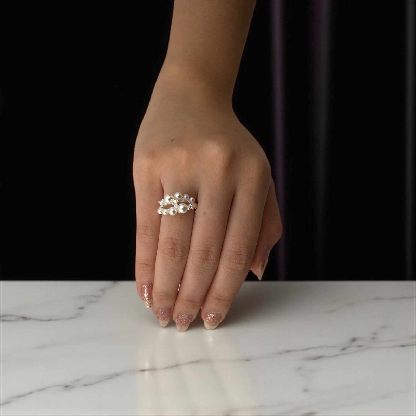 Radiant Clustered Pearl Ring – Soft Sparkle & Divine Flow