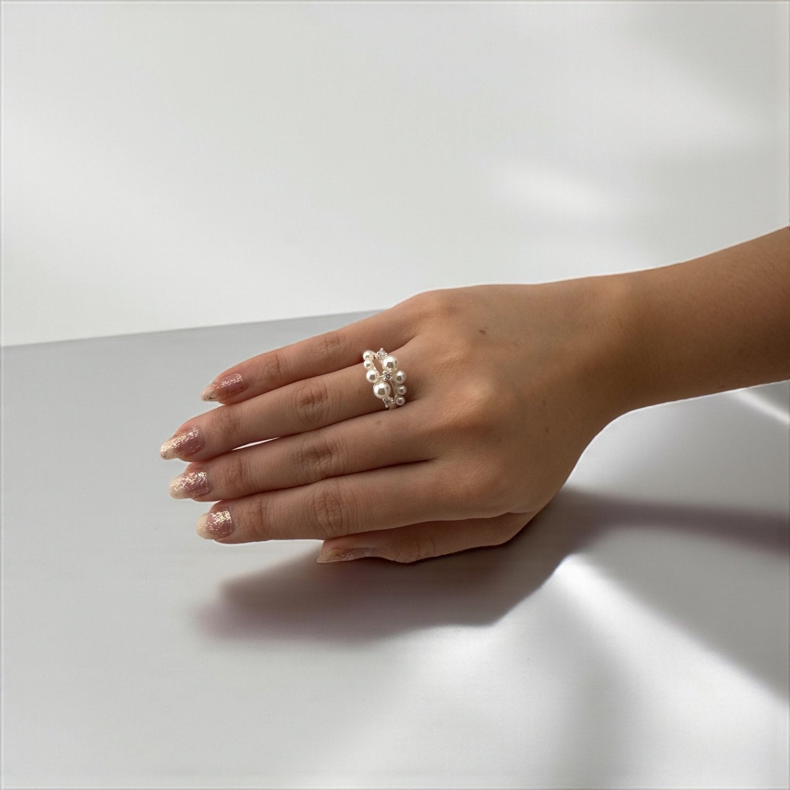 Radiant Clustered Pearl Ring – Soft Sparkle & Divine Flow