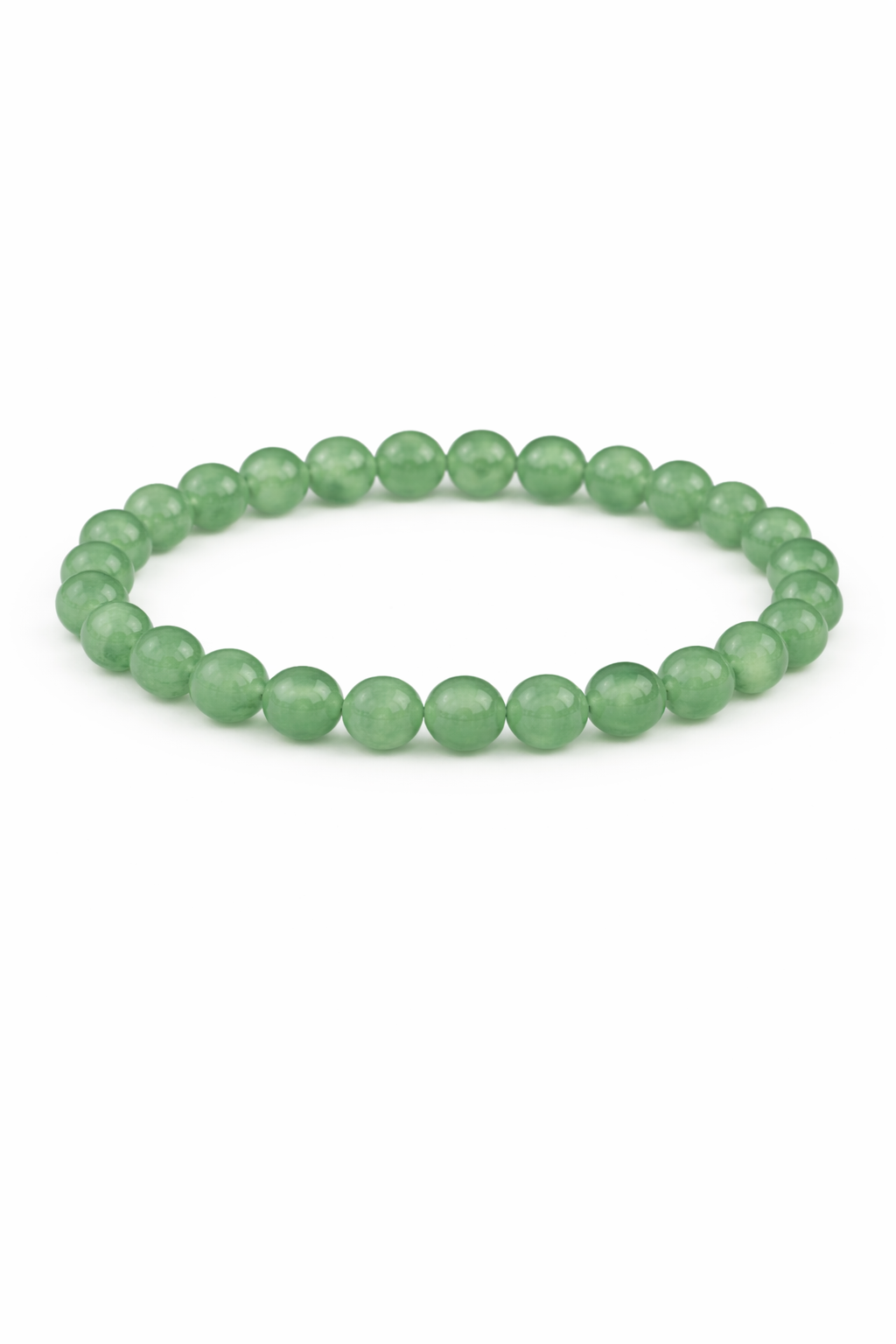 Green beaded bracelet on a white background