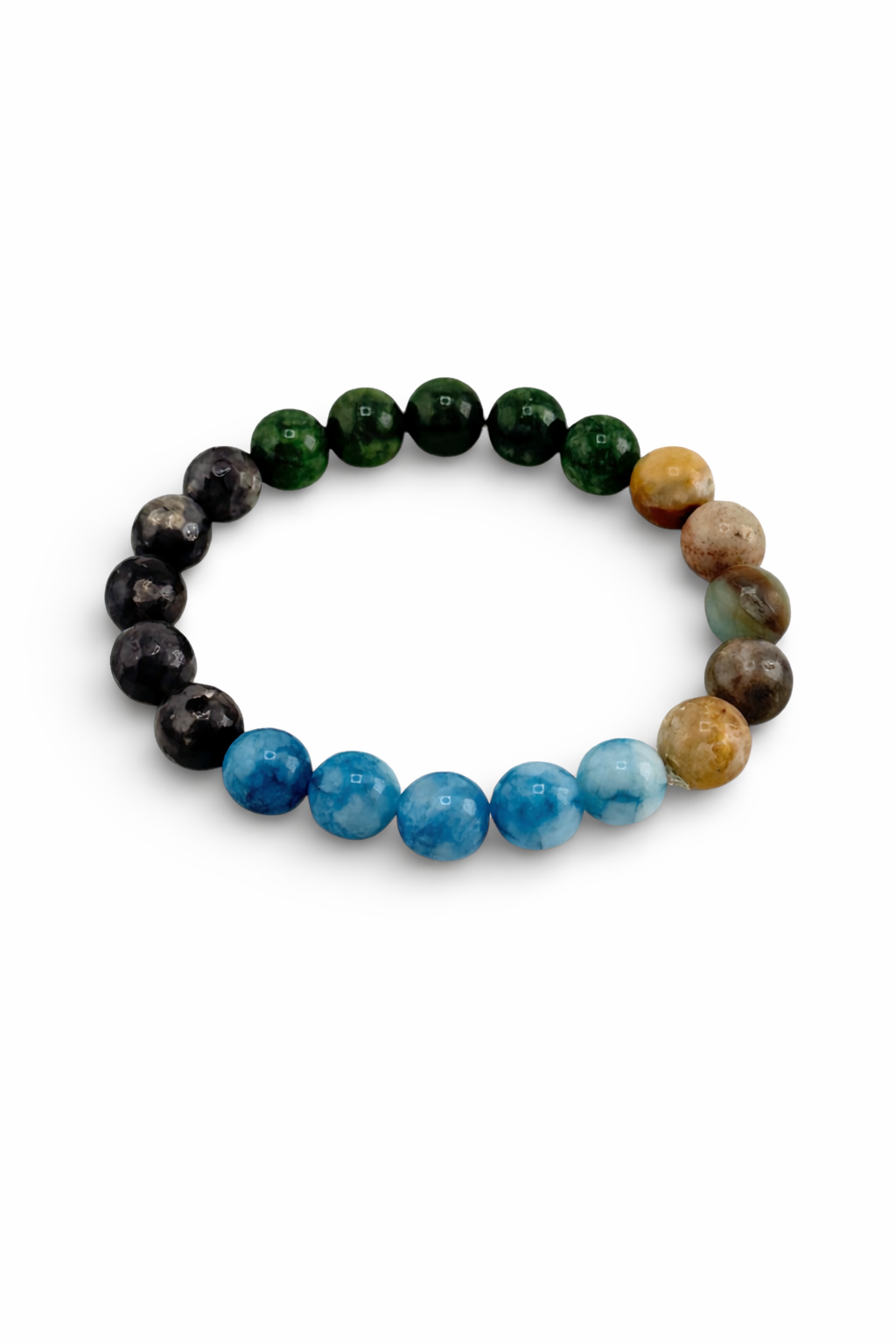 Multicolored beaded bracelet on a white background